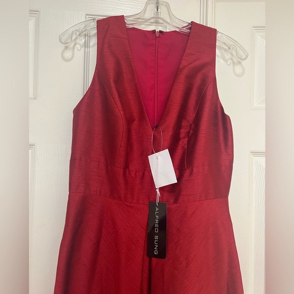 ALFRED SUNG‎ Sleeveless Pleated Skirt Red Long Formal Gown Dress Pockets prom 10 - Picture 4 of 13